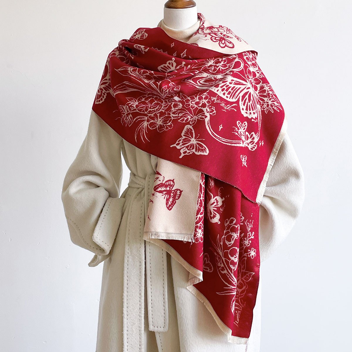 Imitatie Kasjmier Sjaal met Fr - Pashmina Wrap Large recensie en prijs